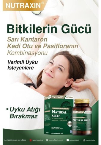 Nutraxin Natural Sleep Sarı Kantaron Çarkıfelek Kediotu Bitkisi Yetişkin Mineral 60 Adet