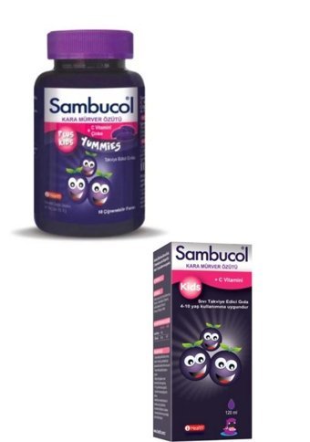 Sambucol Plus Kids Kara Mürver Özütü Çocuk Vitamin 60 Adet + Sambucol Kids Vitamin C Şurup 120 ml