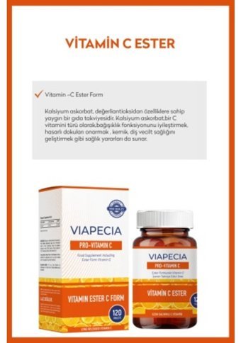 Viapecia Pro-Vitamin C Portakallı Yetişkin 120 Adet