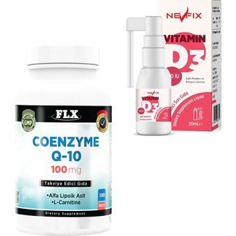 Flx Coenzyme Q10 L-Karnitin 180 Tablet + Nevtix Vitamin D3 Spey 20 ml