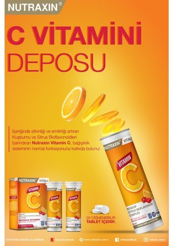 Nutraxin Vitamin C Nutraxin Vitals C Vitamini 28 Çiğneme Tableti 2 Adet Yetişkin 28 Adet