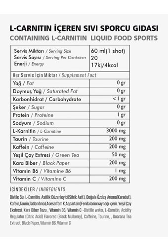 Flex Karadut Aromalı L-Karnitin 20 Shot
