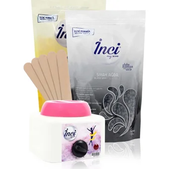 İnci 1+1 Boncuk Ağda Makinesi + 2xNaturel Siyah Boncuk Ağda + Spatula