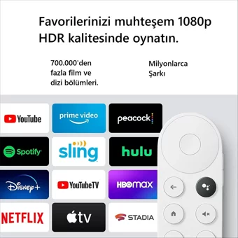 Google Chromecast 8 GB Kapasiteli 2 GB Ram Wifi 4K Android TV Box Beyaz