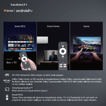 Botech Wzone 8 GB Kapasiteli 2 GB Ram Wifi 4K Android TV Box + 12 Aylık Bein Connect Eğlence Paketi