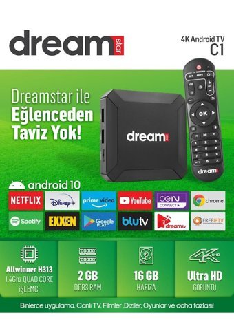 Dreamstar C1 Pro 16 GB Kapasiteli 2 GB Ram Wifi 4K Android TV Box