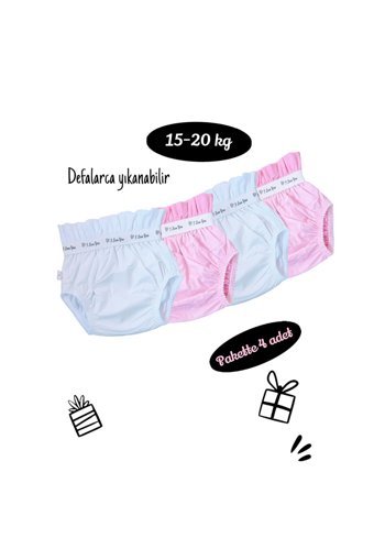 Özyıldırım Çarşı Pazar 15-20 kg 4'lü Sızdırmayan Yıkanabilir Beyaz-Pembe Alıştırma Külodu