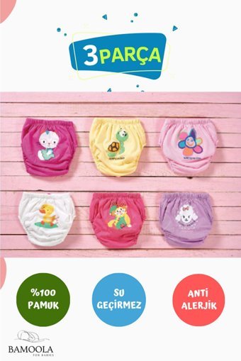 Bamoola 15-19 kg 3'lü Sızdırmayan Yıkanabilir Ahtapot-Balık-Balina-Deniz Atı-Deniz Kızı-Yunus Desenli Alıştırma Külodu