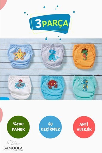 Bamoola 15-19 kg 3'lü Sızdırmayan Yıkanabilir Aslan-Ayı-Civciv-Fil-Köpek-Ördek Desenli Alıştırma Külodu