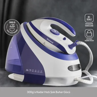 Homend Jetsteam 1165H 3000 W 7 bar Yapışmaz Tabanlı Şok Buharlı Kazanlı Ütü Mor