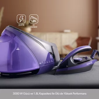 Homend Jetsteam 1173H 3000 W 7 bar Yapışmaz Tabanlı Şok Buharlı Kazanlı Ütü Mor
