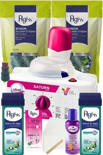 Vivol 1+1 Satürn 2+1 Kazanlı Ağda Makinesi + 2xKartuş Ağda + 2xBoncuk Ağda + Ağda Bezi + Spatula + Ağda Yağı