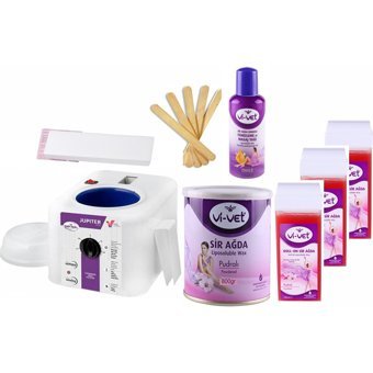 Depiroll Jüpiter 1+1 Ağda Makinesi + Vivet Pudralı 800 ml Ağda + Vivet 100 ml Kartuş Sir + 10 Metre Ağda Bezi + Vivet Ağda Temizleme Yağı 125 ml