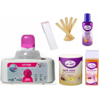 Vivol Satürn 1+1 Ağda Makinesi + Vivet Naturel 800 ml Ağda + Vivet 100 ml Kartuş Sir + 10 Metre Ağda Bezi + Vivet Ağda Temizleme Yağı 125 ml