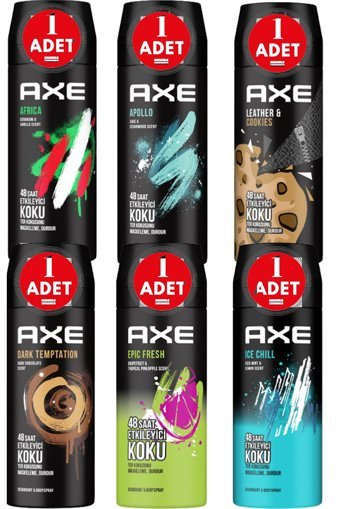 Axe Apollo - Africa - Dark Temptation - Epic Fresh - Leather&Cookies Pudrasız Ter Önleyici Sprey Erkek 4x150 ml