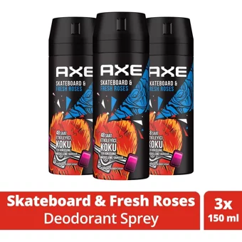 Axe Skateboard & Fresh Roses Pudrasız Ter Önleyici Sprey Erkek 3x150 ml