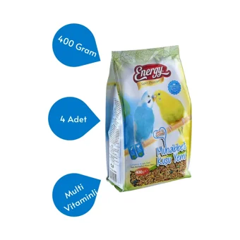 Energy Kabuklu Sade Muhabbet Kuşu Yemi 4x400 gr
