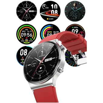 Arion C12 Android Uyumlu Android Su Geçirmez 46 mm Metal Kordon Yuvarlak Erkek Akıllı Saat Kırmızı