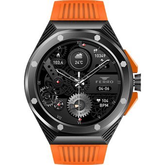 Ferro FSW1117D-G 47 mm Silikon Kordon Yuvarlak Erkek Akıllı Saat Turuncu