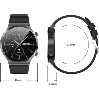Arion C12 Android Uyumlu Su Geçirmez 46 mm Çelik Kordon Yuvarlak Erkek Akıllı Saat Siyah