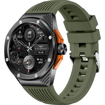 Ferro FSW1117D-GY 47 mm Silikon Kordon Yuvarlak Erkek Akıllı Saat Yeşil
