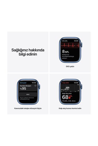 Apple Watch Series 7 Apple Uyumlu WatchOS Su Geçirmez 41 mm Kauçuk Kordon Kare Unisex Akıllı Saat Mavi