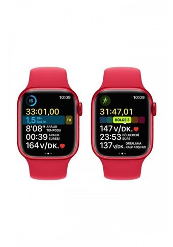 Apple Watch Series 8 Apple Uyumlu WatchOS Su Geçirmez 41 mm Fluoro Elastomer Kauçuk Kordon Kulaklıklı Kare Akıllı Saat Kırmızı