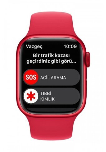 Apple Watch Series 8 Apple Uyumlu WatchOS Su Geçirmez 41 mm Fluoro Elastomer Kauçuk Kordon Kulaklıklı Kare Akıllı Saat Kırmızı