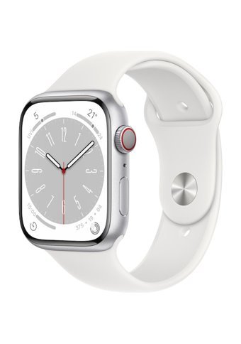 Apple Watch Series 8 Apple Uyumlu WatchOS Su Geçirmez 45 mm Fluoro Elastomer Kauçuk Kordon Kulaklıklı Kare Akıllı Saat Gümüş