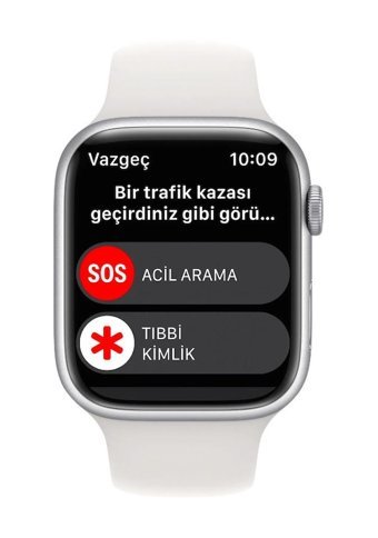 Apple Watch Series 8 Apple Uyumlu WatchOS Su Geçirmez 45 mm Fluoro Elastomer Kauçuk Kordon Kulaklıklı Kare Akıllı Saat Gümüş