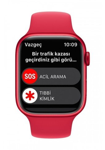 Apple Watch Series 8 Apple Uyumlu WatchOS Su Geçirmez 45 mm Fluoro Elastomer Kauçuk Kordon Kulaklıklı Kare Akıllı Saat Kırmızı