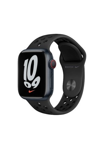 Apple Nike Series 7 Apple Uyumlu iOS Su Geçirmez 41 mm Fluoro Elastomer Kordon Dikdörtgen Unisex Akıllı Saat Siyah