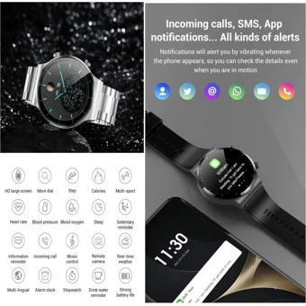 Arion C12 Android Uyumlu Android Su Geçirmez Yuvarlak Erkek Akıllı Saat Siyah