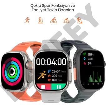 Bakeey Watch 8 Ultra Su Geçirmez 49 mm Silikon Kordon Kare Tansiyon Ölçen Akıllı Saat Turuncu