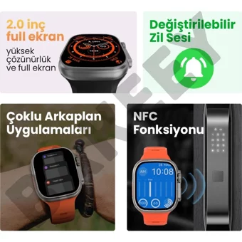 Bakeey Watch 8 Ultra Su Geçirmez 49 mm Silikon Kordon Kare Tansiyon Ölçen Akıllı Saat Turuncu