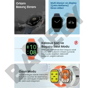 Bakeey Watch 8 Ultra Su Geçirmez 49 mm Silikon Kordon Kare Tansiyon Ölçen Akıllı Saat Turuncu