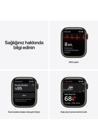 Apple Watch Series 7 Apple Uyumlu WatchOS Su Geçirmez 41 mm Kauçuk Kordon Kare Unisex Akıllı Saat Yeşil