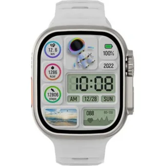 Bakeey Watch 8 Ultra Su Geçirmez 49 mm Silikon Kordon Kare Tansiyon Ölçen Akıllı Saat Beyaz