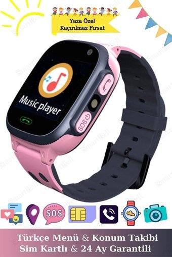 Bakeey Su Geçirmez Silikon Kordon Kare Kameralı Tansiyon Ölçen Sim Kartlı Çocuk Akıllı Saat Pembe