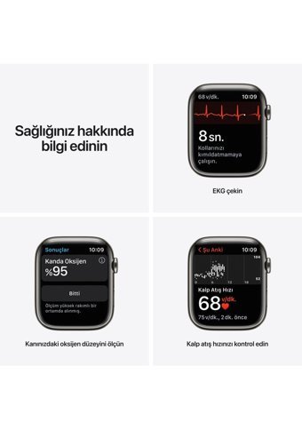Apple Watch Series 7 Apple Uyumlu WatchOS Su Geçirmez 45 mm Kauçuk Kordon Kare Unisex Sim Kartlı Akıllı Saat Siyah