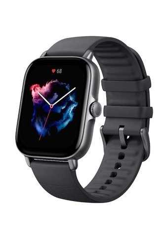 Amazfit GTS 3 Zepp OS Su Geçirmez 42.4 mm Silikon Kordon Kare Unisex Akıllı Saat Siyah