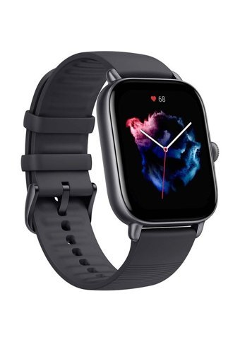 Amazfit GTS 3 Zepp OS Su Geçirmez 42.4 mm Silikon Kordon Kare Unisex Akıllı Saat Siyah