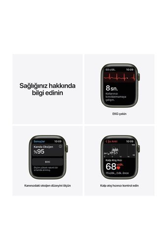 Apple Watch Series 7 Apple Uyumlu WatchOS Su Geçirmez 45 mm Kauçuk Kordon Kare Unisex Akıllı Saat Yeşil