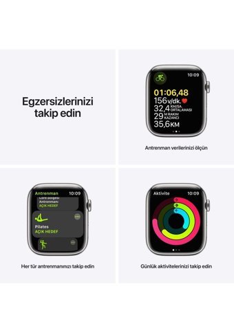 Apple Watch Series 7 Apple Uyumlu WatchOS Su Geçirmez 45 mm Kauçuk Kordon Kare Unisex Sim Kartlı Akıllı Saat Krem