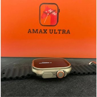 Amax Ultra Watch 8 Ultra Universal Uyumlu 49 mm Deri Kordon Kare Erkek Akıllı Saat Turuncu
