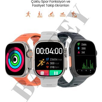 Bakeey Watch 8 Ultra Su Geçirmez 49 mm Silikon Kordon Kare Tansiyon Ölçen Akıllı Saat Siyah