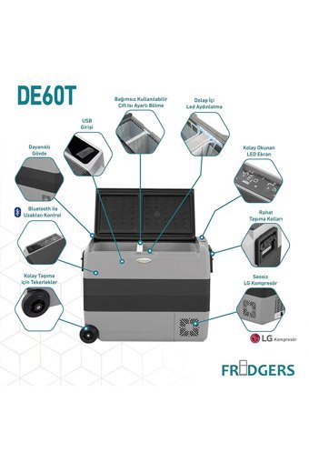 Fridgers DE60 12-24 V 60 lt Çakmaklıklı Kompresörlü Araç Buzdolabı