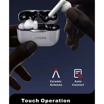 Lenovo LP1 TWS Su Geçirmez Tek Mikrofonlu Bluetooth 5.0 Silikonsuz Gürültü Önleyici Kablosuz Kulak İçi Bluetooth Kulaklık Gri