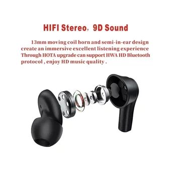 Lenovo QT82 TWS Su Geçirmez Tek Mikrofonlu Bluetooth 5.0 Silikonsuz Gürültü Önleyici Kablosuz Kulak İçi Bluetooth Kulaklık Siyah