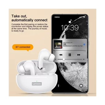Lenovo Lp5 TWS Su Geçirmez Tek Mikrofonlu Bluetooth 5.0 Silikonsuz Gürültü Önleyici Kablosuz Kulak İçi Bluetooth Kulaklık Beyaz